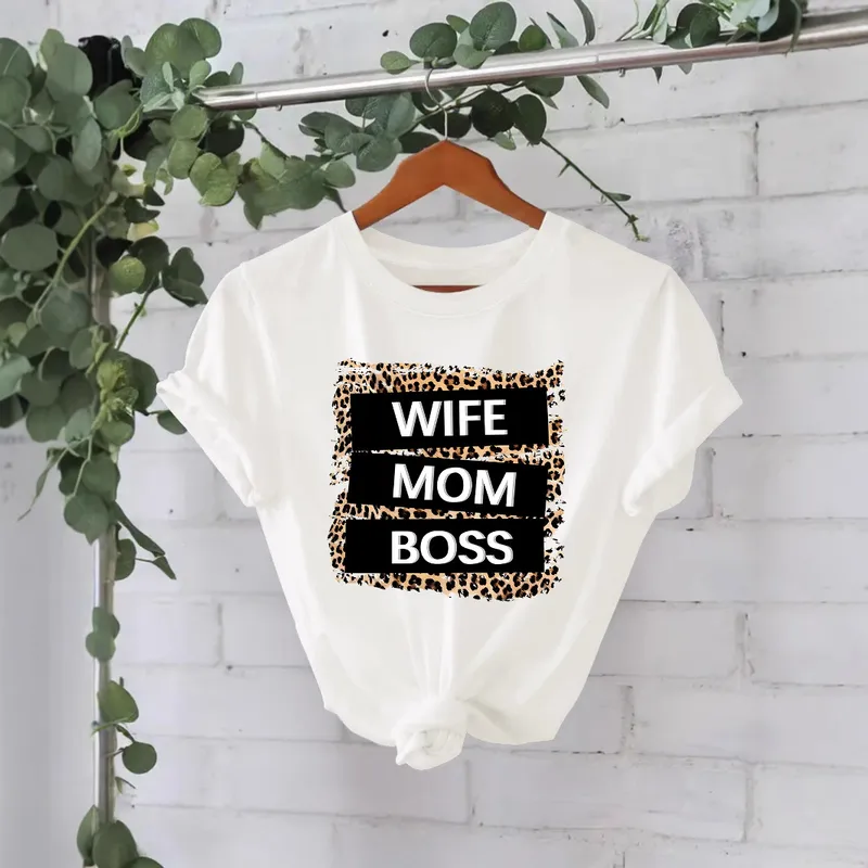 Women's T-shirt Short Sleeve T-Shirts Printing Casual Pastoral Streetwear Vocabulary Words/Name Leopard