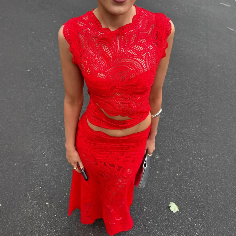 Holiday Travel Selfie Women's Elegant Sexy Flower Polyester Lace Skirt Co-ord Set Shorts Sets