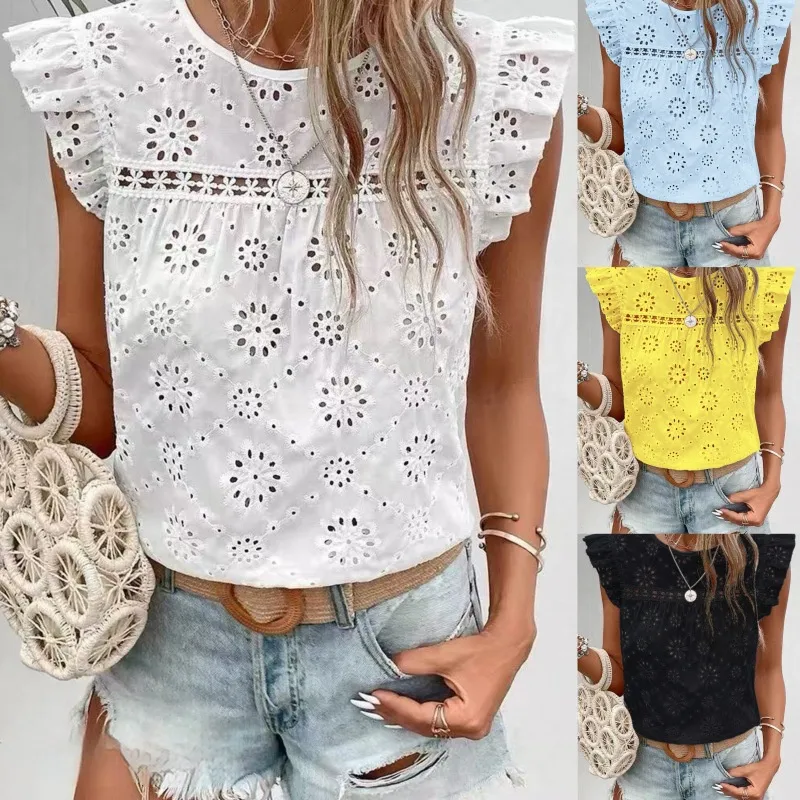 Women's Blouse Short Sleeve Blouses Casual Elegant Flower