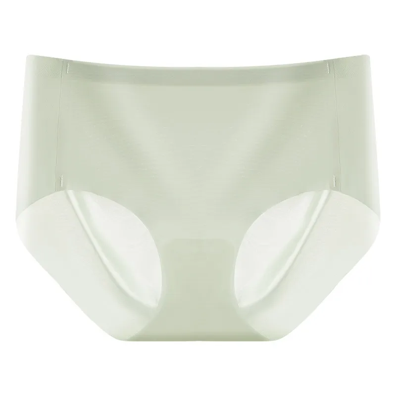 Ice Silk Panties Women's Summer  Silk Bacteriostatic Crotch One-piece Traceless Panties Breathable Mid-waist Peach Hip Panties For Women