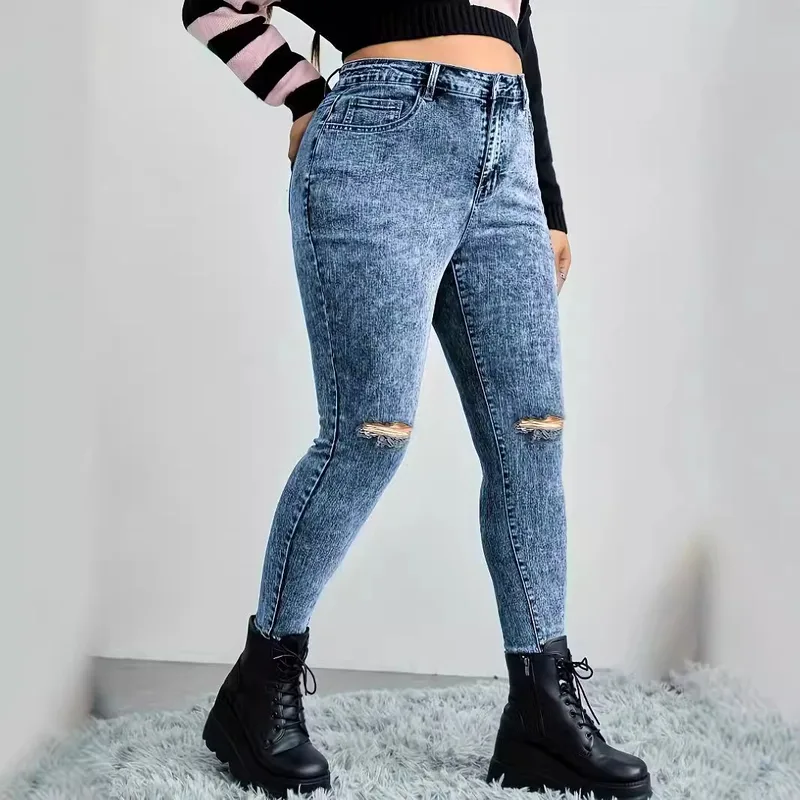 Women's Daily Casual Solid Color Full Length Ripped Jeans