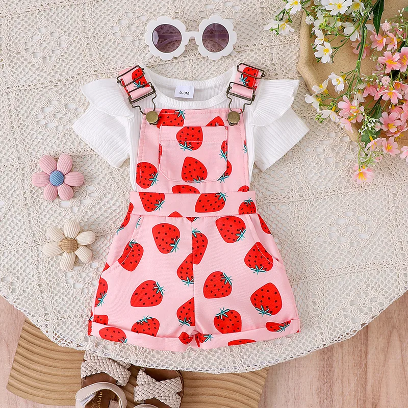 Foreign Trade  Europe And The United States Summer Girls Baby Girls Suit Baby Children's Flying Sleeve Short Sleeve Hare Printed Sleeve Pants
