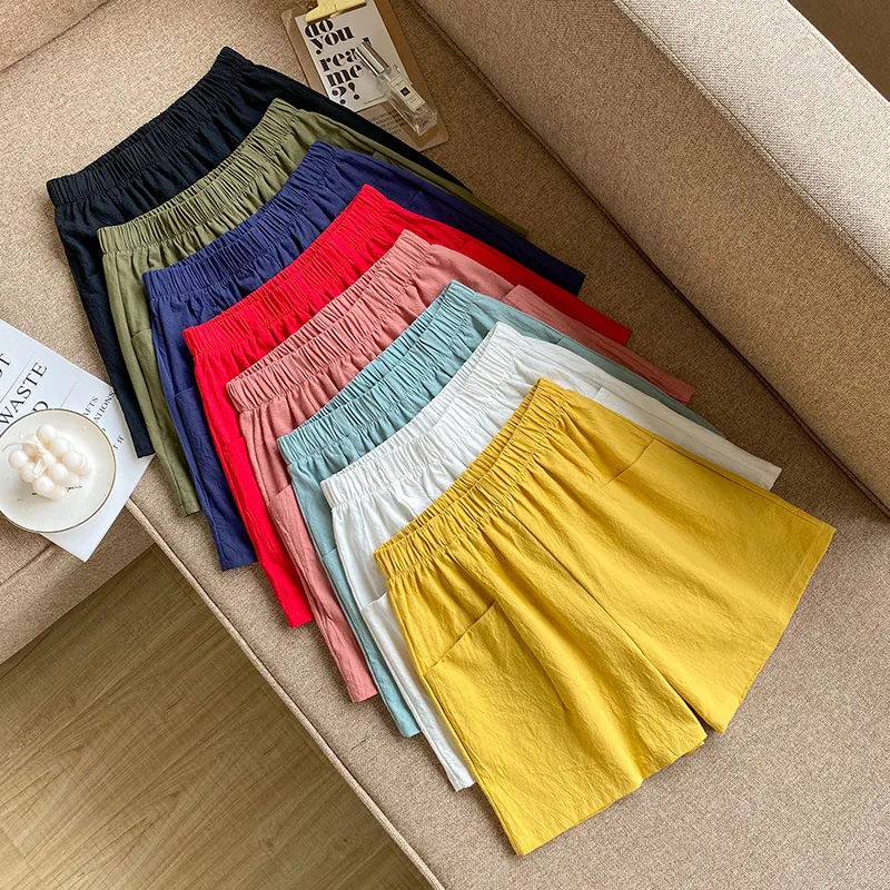 Cotton Linen Shorts Women's High Waist Summer Linen Loose Slimming New Style Three-point Hot Pants Summer Large Size Casual Thin Wide-leg Pants