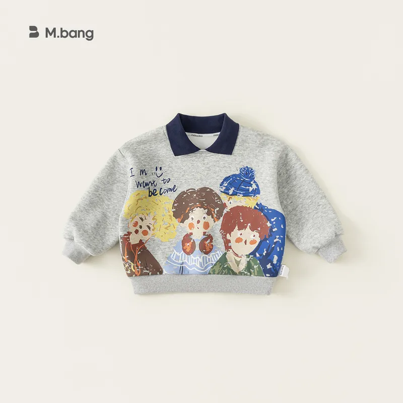 Yubao Children's Wear Children's Lapel Sweater Spring Clothes Cartoon Graffiti Print Boy's Long Sleeve Pullover Baby's Top