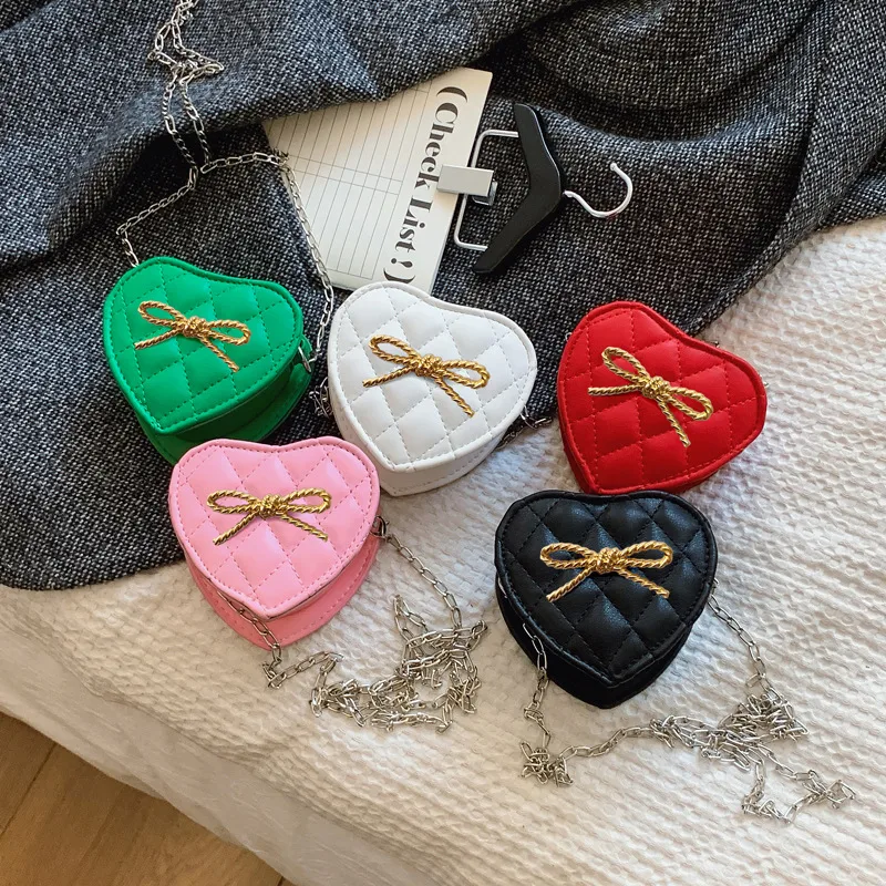 Children's Bag New Fashion Cute Bow Chain Shoulder Bag Girl's Stylish Crossbody Love Small Bag