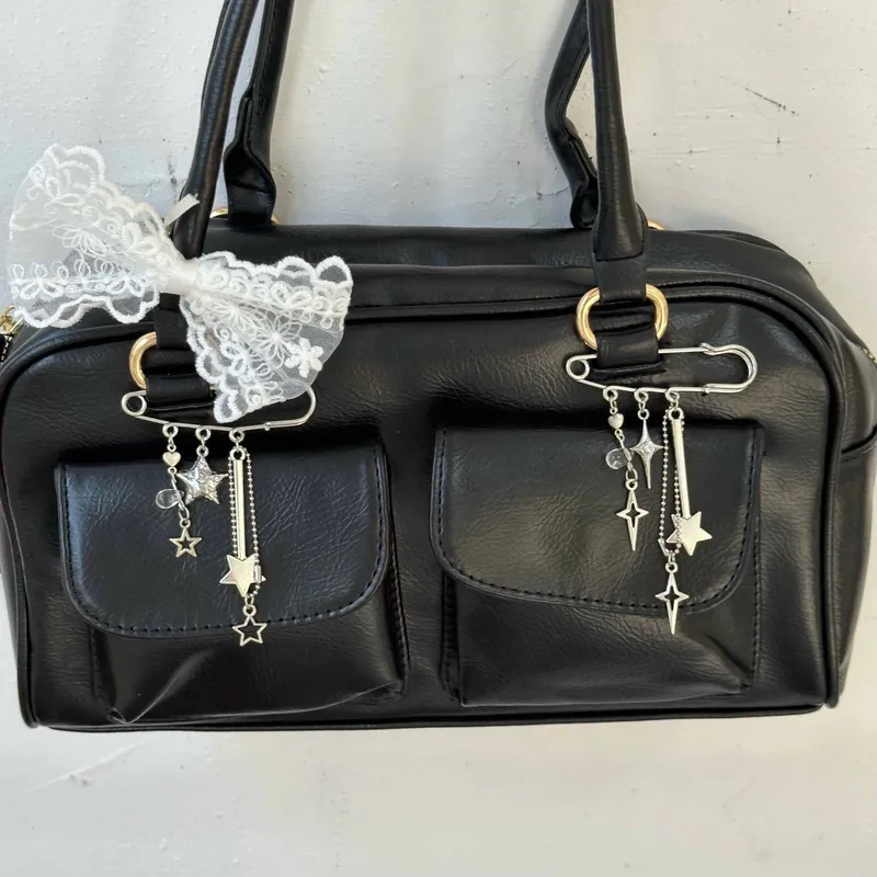 Star Mans Pin Ins Han Feng Blogger Girlfriend Couple Metal Style Y2K Silver Love Keychain Bag Pendant