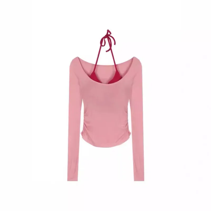 Sunscreen Shirt Suit Hot Girl Sexy Beautiful Back Two-piece Set With Chest Pad Outer Wear Inner T-shirt Base Shirt Outer Wear