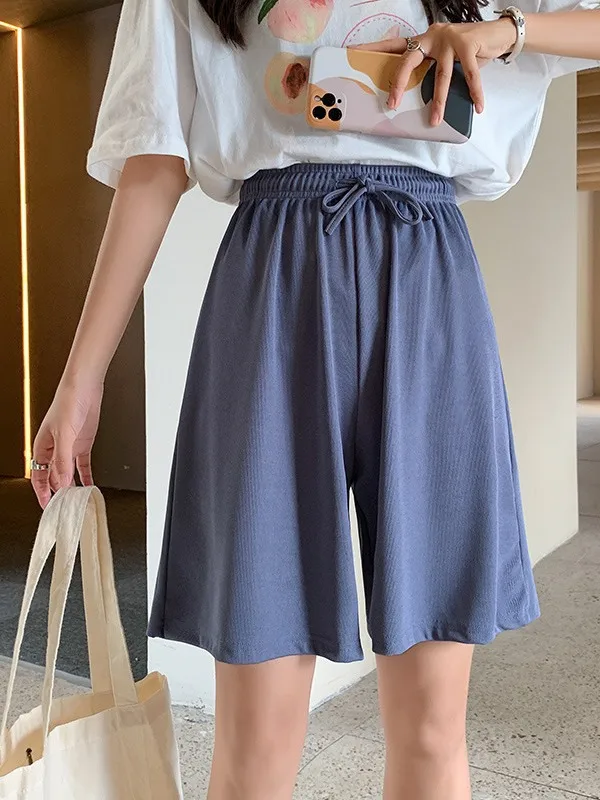 Plus Size Foreign Trade Women's Shorts Five-point Pants Women's High Waist Ice Silk Pants Loose Women's Summer Outer Wear Casual Straight Shorts