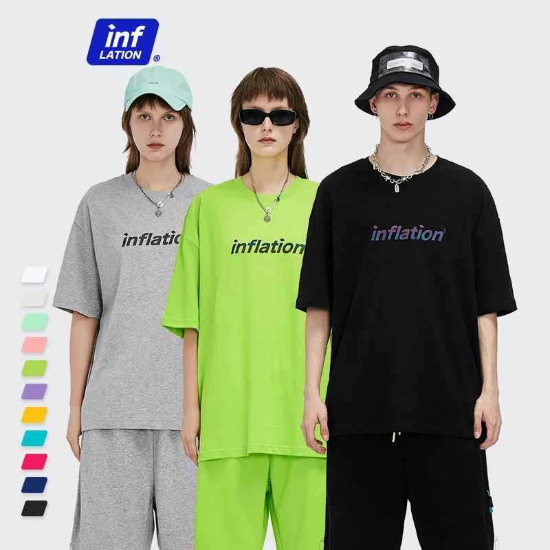 Jie Zhan Discount Store | Loosen Edition Laser Colorful Letter Printing Fashion Brand Street Short Sleeve T-shirt Male