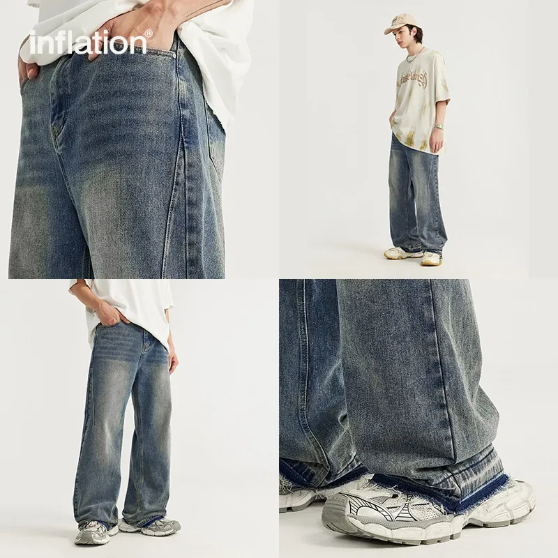 INF Men's | Rough Edge Wash Water Wide Leg Jeans  Spring And Summer New Fashion Brand Street Loose Men's Straight Pants