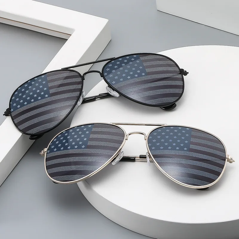Metal Double Beam Classic Retro American Flag Independence Day Sunglasses Sunglasses Toad Sunglasses Male 3025