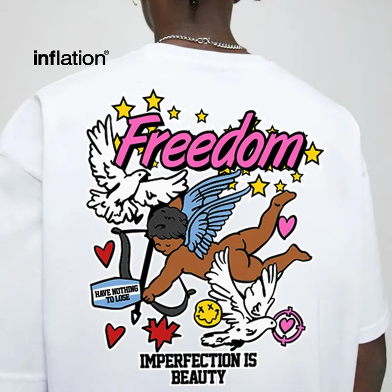 Jiezhan Men's Wear | Cupid Graffiti Printed T-shirt  Spring/Summer New American Fashion Brand Loose Crewneck Short Sleeve Men