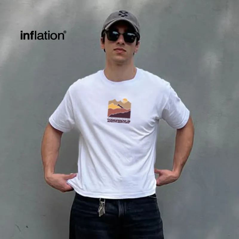 Jiezhan Men's Wear | Mountain Sunset Printed T-Shirt  Spring/Summer Daily Casual Simple All-match Loose Short-sleeved Top