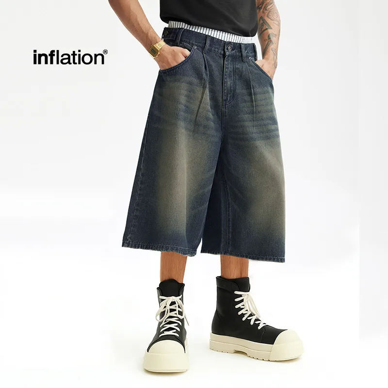 Jie Zhan Men's Wear | Fake Two-piece Seven-point Wash Jeans  Spring/Summer New American Street Casual Shorts Men