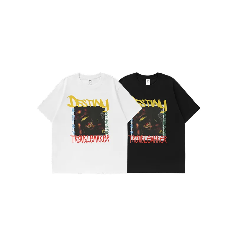 Jie Zhan Men's Wear | Hip Hop Black Printed T-shirt  Spring/Summer New American Fashion Brand Street Personality Loose Short Sleeve