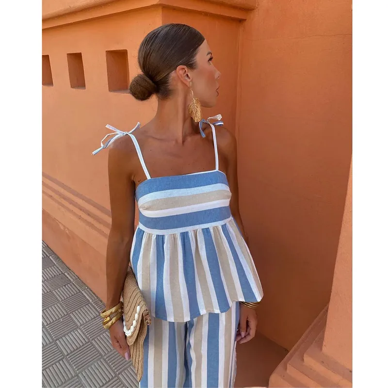 Holiday Daily Women's Casual Stripe Linen Pant Co-ord Set Shorts Sets