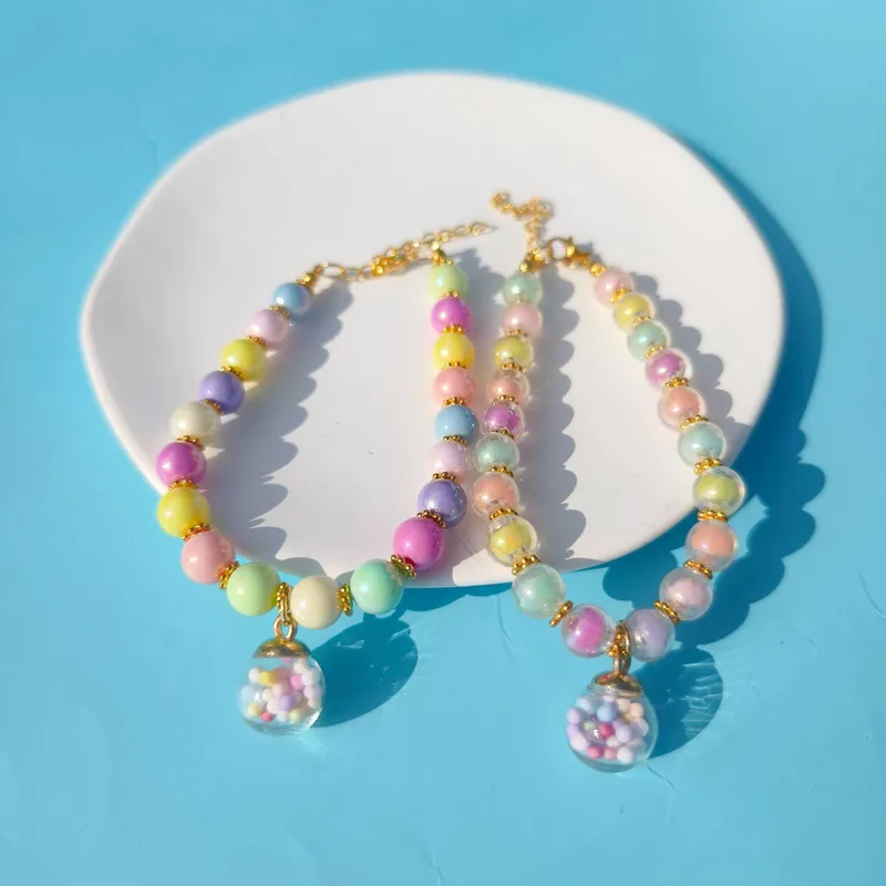 Color Pet Pearl Collar Golden Beads Handmade Dog Cat Collar Glass Ball Pendant 2 Styles