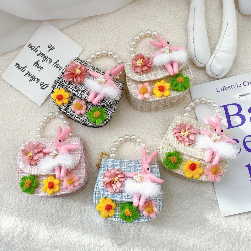 Fashion Children's Bag Cute Flower Baby Girl Coin Purse Cotton Linen Cartoon Bunny Children's Crossbody Bag