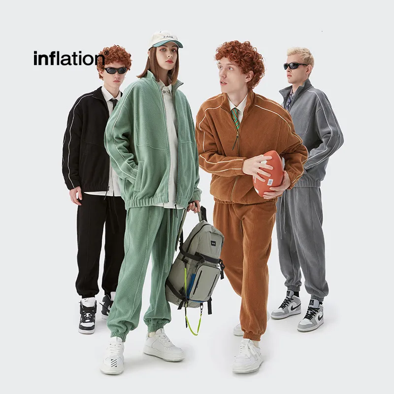 INF Men's Wear | 330g Weight Fleece Reflective Edge Tide Brand Street Loose Solid Color Jacket Jacket