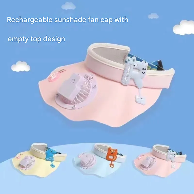 Children's USB Rechargeable Fan Hat Summer Big Cornice Ruffled Sunscreen Sunshade Hat Outdoor Cartoon Cute Empty Cap