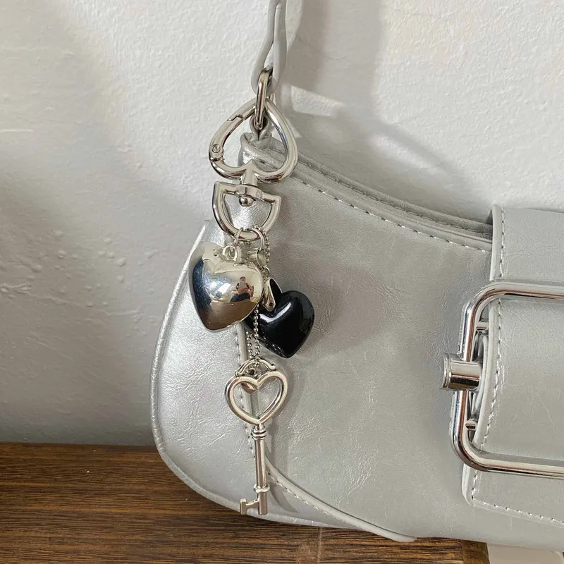 Two-in-one  Hot Selling Billiards Black Eight Trend Silver Love Metal Key Chain Bag Pendant Girlfriends