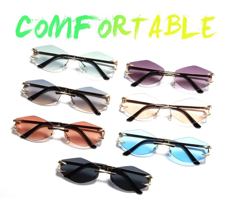 Personality New Frameless Diamond Sunglasses Internet Red With Metal Small Frame Glasses Fashion Sunglasses T22142
