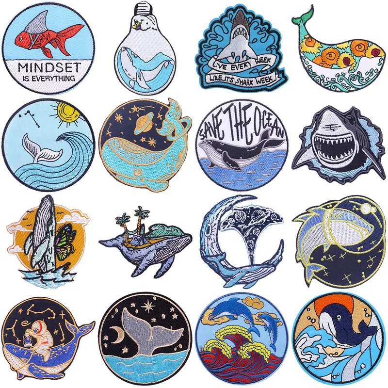 Embroidery Cartoon Style Marine Style Animal Ocean Cloth