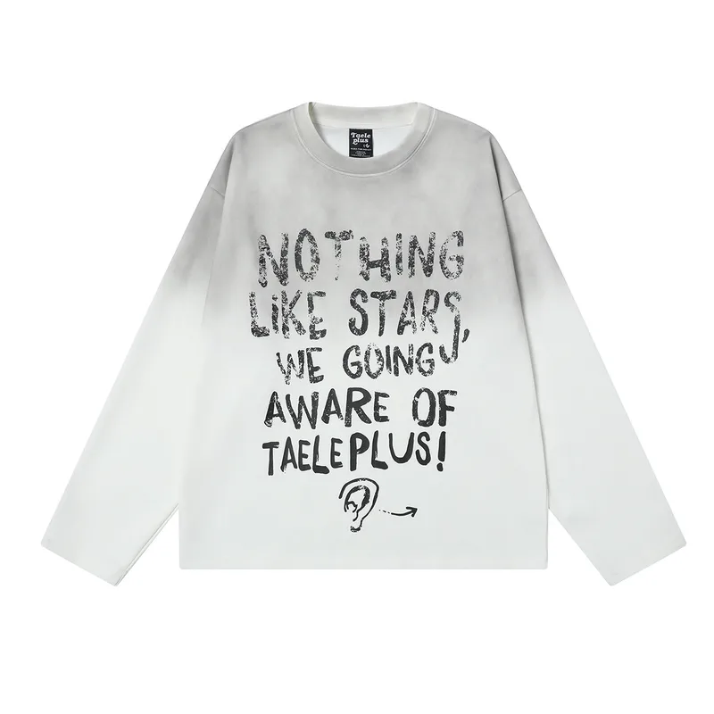 Jiayiku Men's  Spring New American Street Fashion Brand Base Shirt Washed Inkjet Graffiti T-Shirt Long Sleeve
