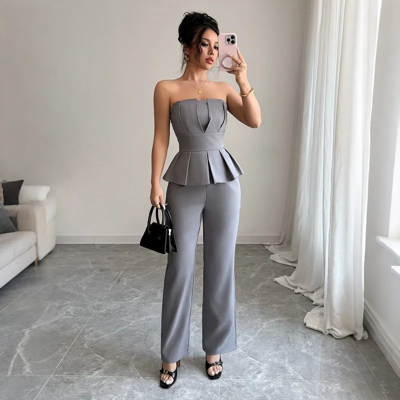Office Cocktail Party Women's Elegant Business Formal Solid Color Polyester Blazer Suits Co-ord Set Pants Sets