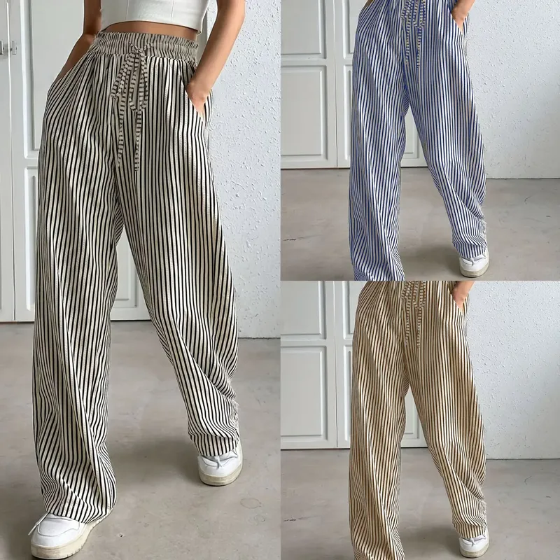Europe And The United States  Foreign Trade Women's Clothing Explosions Independent Station    Striped Casual Pants Straight Pants