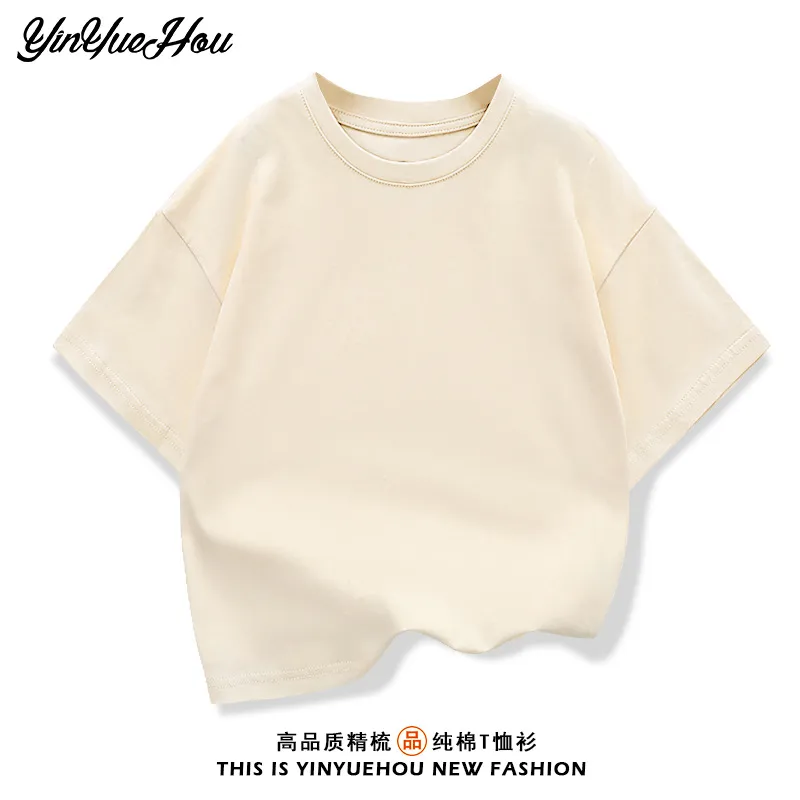 Children's Shoulder Short-sleeved T-shirt Summer  New Cotton Crewneck Loose Base Shirt Student Sportswear Wholesale