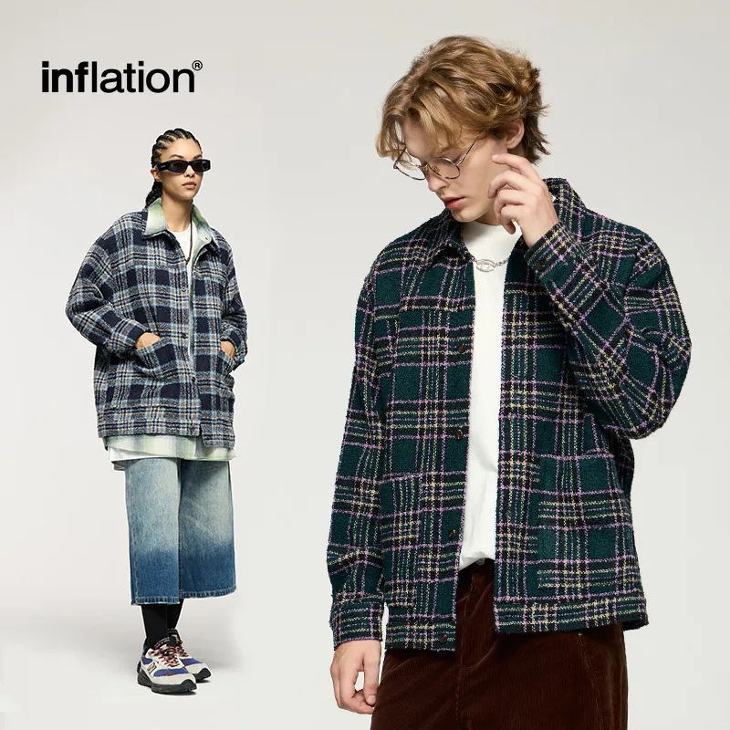 Inf Men's Wear | Woolen Jacket Jacket  Autumn And Winter New Trendy Brand Retro Plaid Plaid Loose Casual Shirt