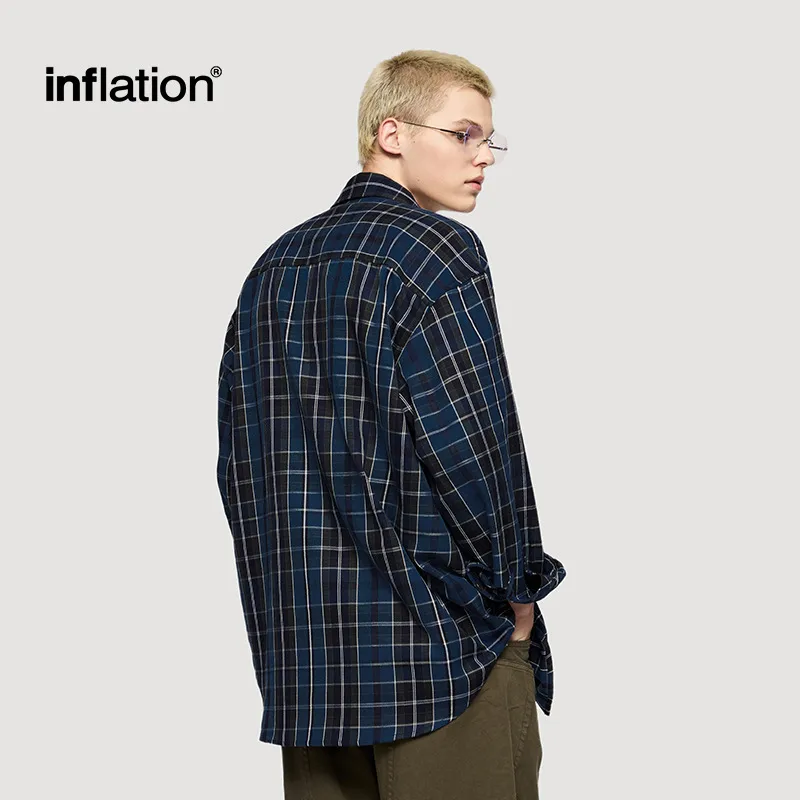 Inf Men's Wear | Blue And Black Plaid Shirt  Autumn And Winter New Trendy Brand American Style Cardigan Without Flap Pocket Pantss Can Be Worn Inside Or Outside