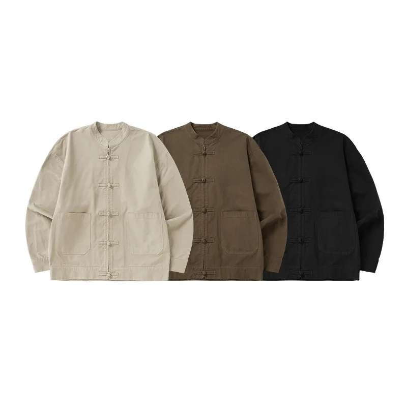 INF Men's | New Chinese Thick Dense Frock Zipper Jacket  Fall/Winter New Guofeng Buckle Twill Jacket Men