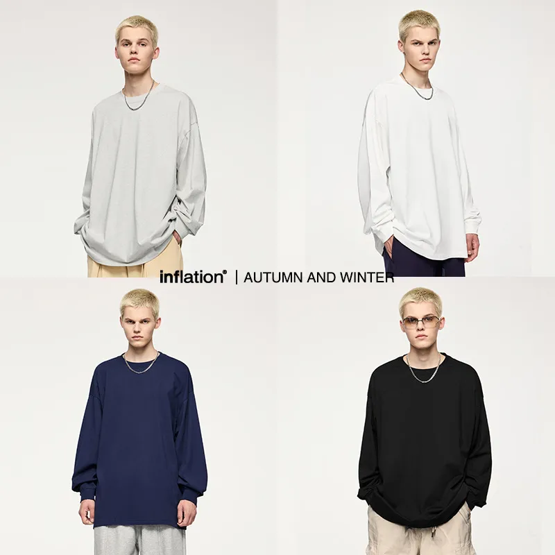 Jie Zhan Men's Wear | 305Gfog Color Long Sleeve T-shirt  Spring American Solid Color Cotton Loose Couple T-shirt
