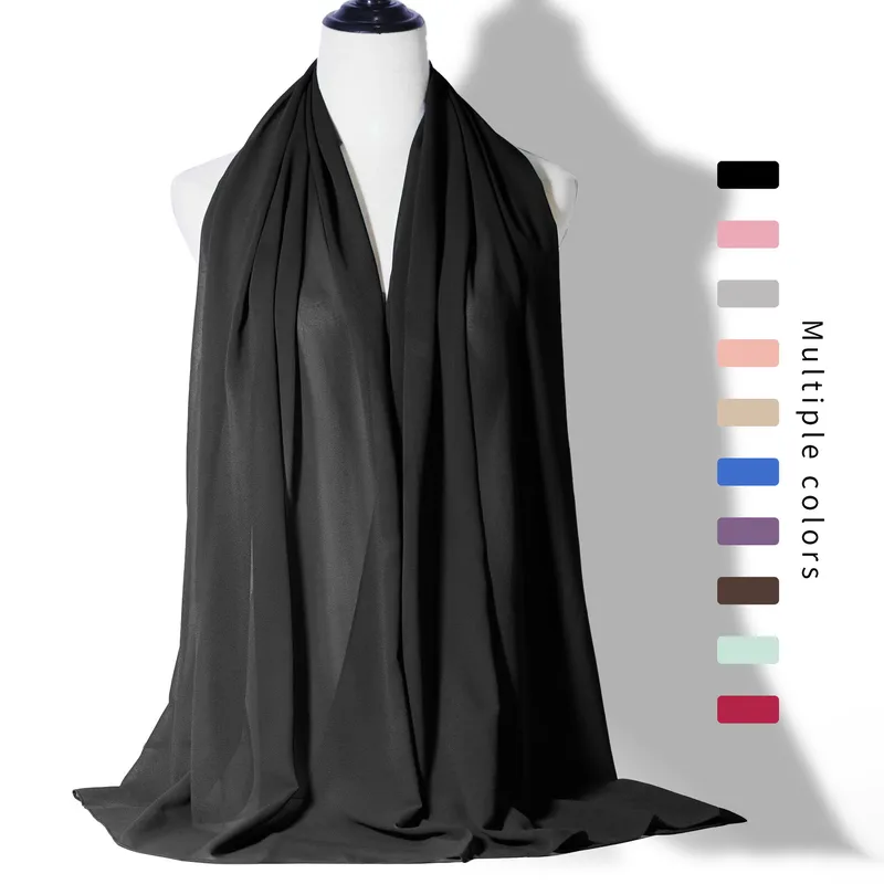 Monochrome Pearl Chiffon Bubble Towel Women's Long Towel Windproof Sand-proof Scarf Headscarf Four Seasons Middle East