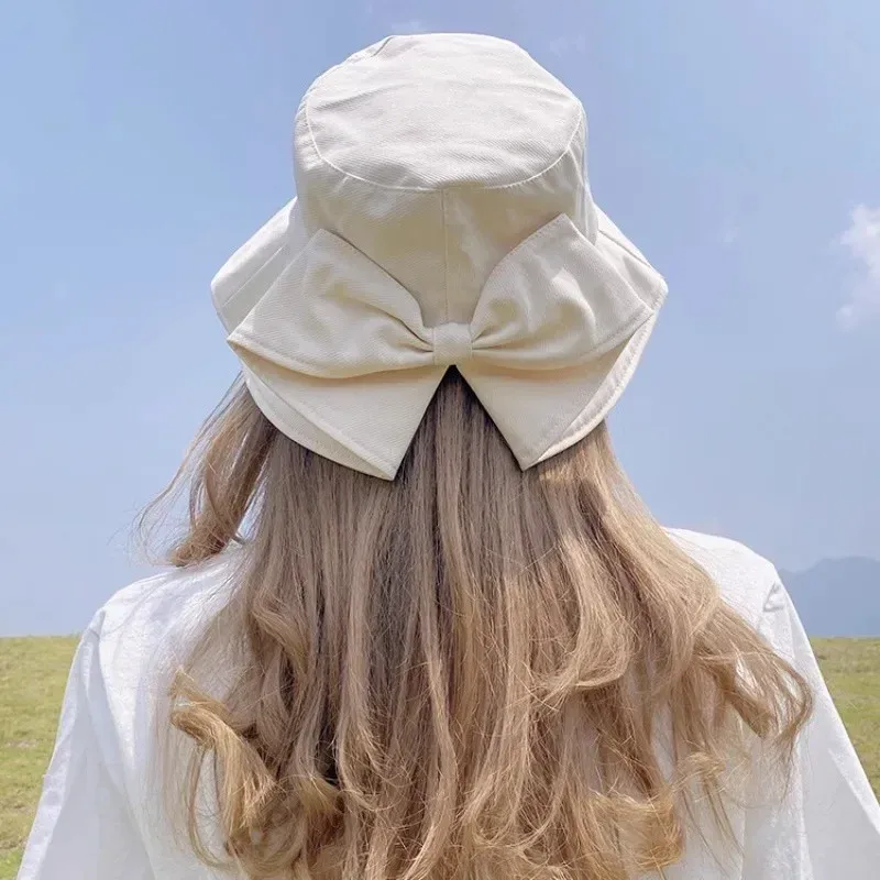 New Fisherman Hat Sunshade Sunscreen Tide Brand Face Showing Small Bucket Hat Women's New-style Early Spring And Autumn Split Bow Hat