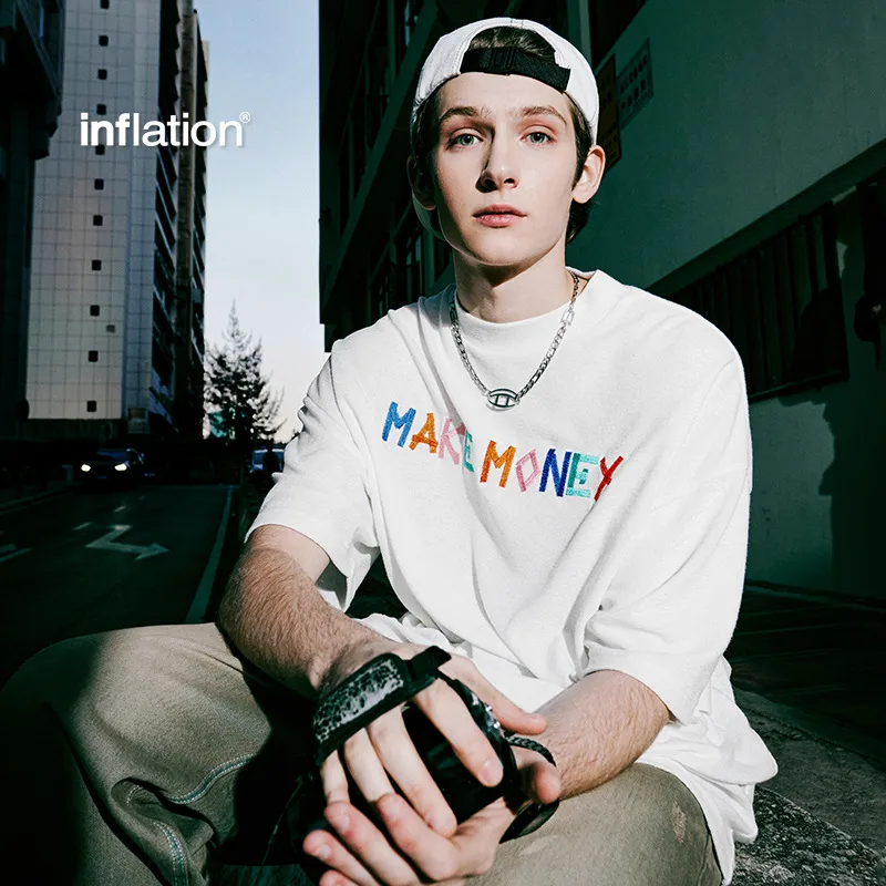 Jiezhan Men's Wear | Contrast Color Texture Towel Embroidered T-shirt  Spring/Summer New Loose Fashion Brand Letter Short Sleeve Men