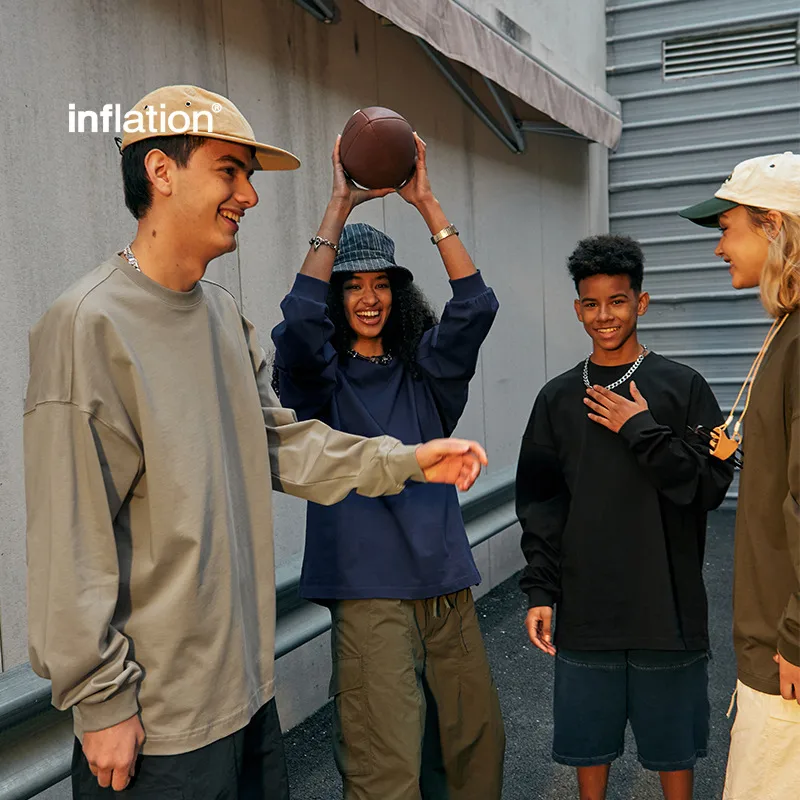 INF Men's | Retro FOG Color 265g Heavy Small Collar Long Sleeve T-shirt  Fall/Winter High Quality Long Sleeve T