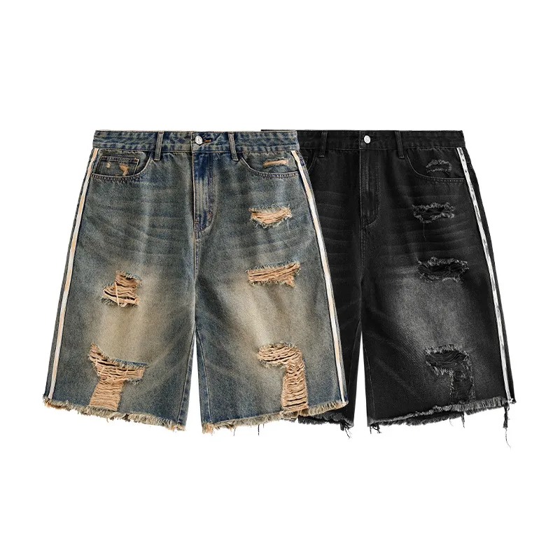 INF Men's | Hip Hop Strap Denim Shorts  Spring/Summer Fashion Brand New Street Hip Hop Hole Denim Shorts