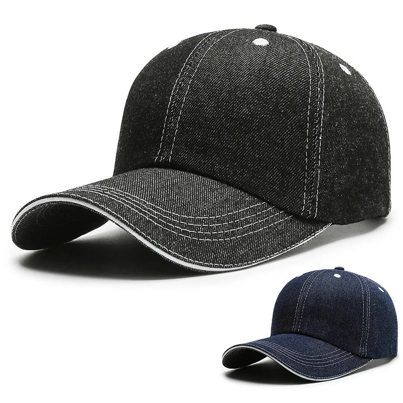 In Stock Denim Baseball Cap Bare Cap Outdoor Denim Monochrome Dome Big Brim Sunshade Hat  Hot Sale