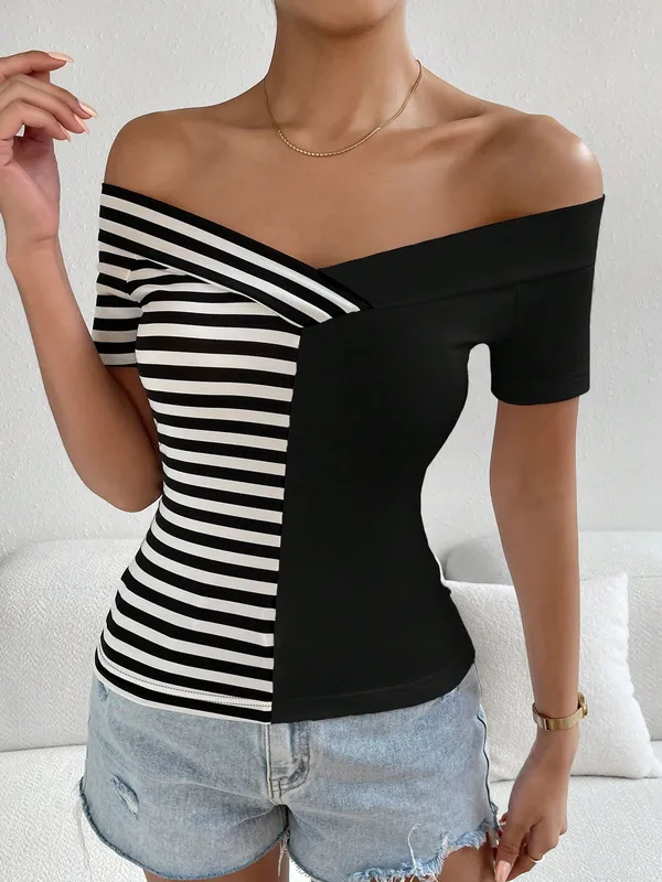 Women's T-shirt Short Sleeve T-Shirts Streetwear Stripe