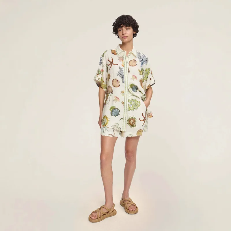 Casual Women's Casual Vacation Starfish Conch Linen Polyester Shorts Co-ord Set Shorts Sets