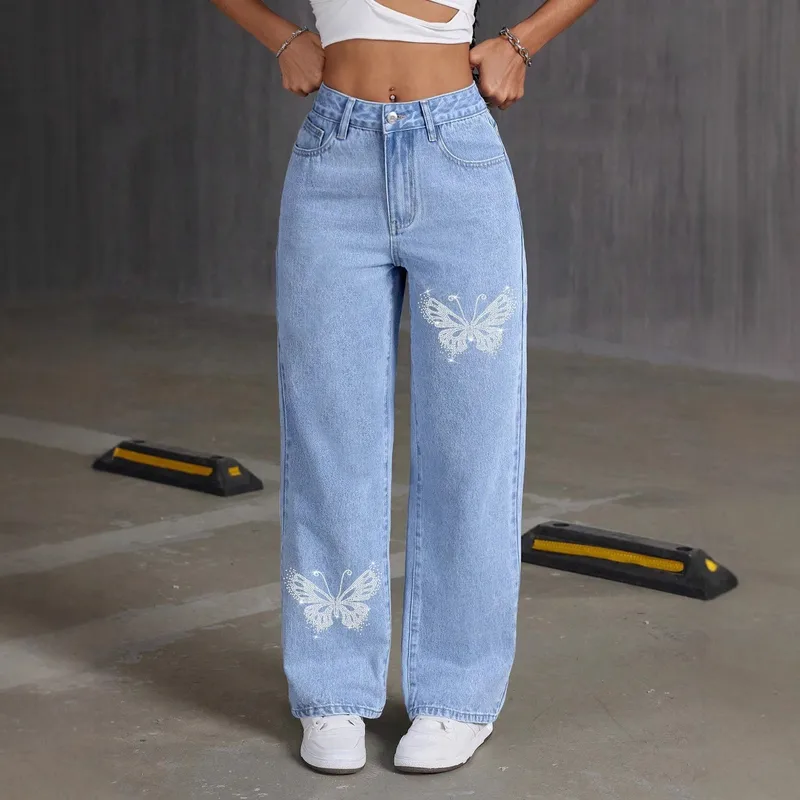 Women's Casual Daily Streetwear Butterfly Full Length Jeans