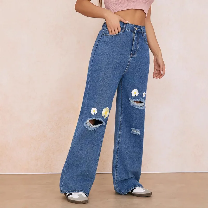 Women's Casual Daily Streetwear Daisy Full Length Jeans