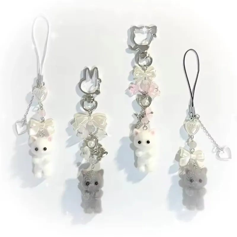 1 Piece Cute Bear Bow Knot Acrylic Alloy Flocking Unisex Bag Pendant Keychain