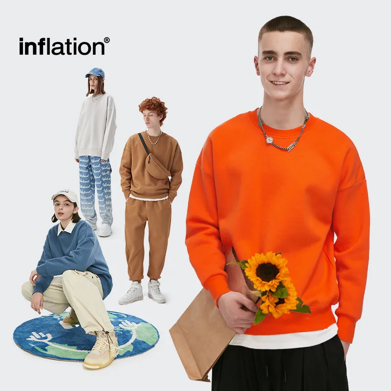 * INF Men's Wear |  Fall/Winter 350G Fleece-lined Solid Color Crewneck Wear Loose Fashion Brand Men's Pullover Jacket