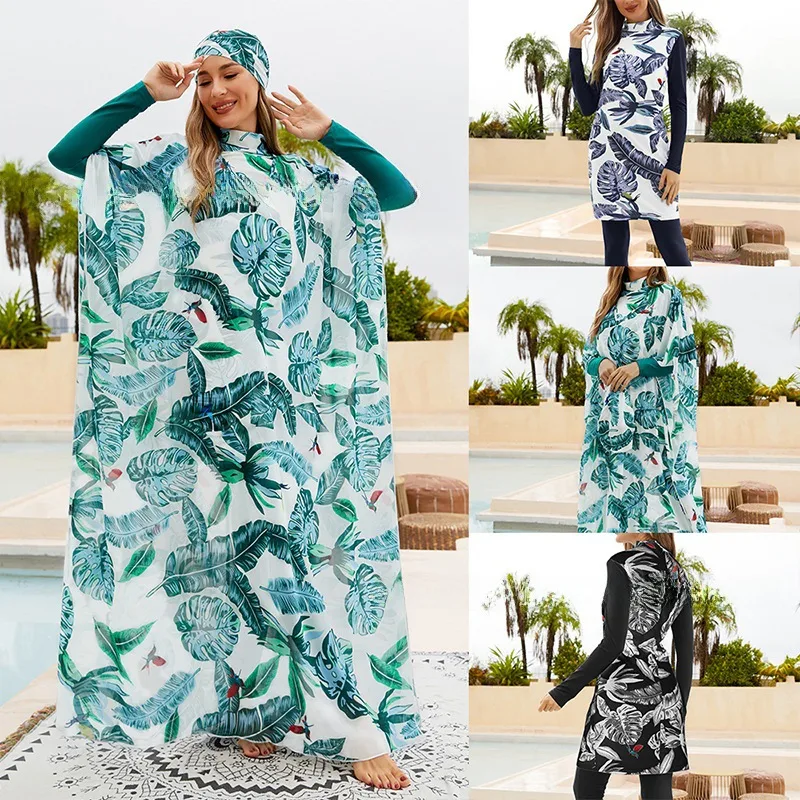 Southeast Asian Muslims Surrounded Shaded Diving Surfing Conservative Swimsuit Four-piece Beach Sun Protection Split Swimsuit