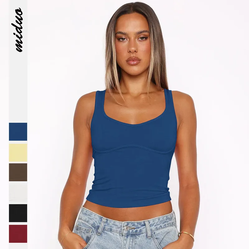 Europe And The United States  Street Small Vest Solid Color New Top Hot Girls Sleeveless Slim Summer Y2K Small V Collar