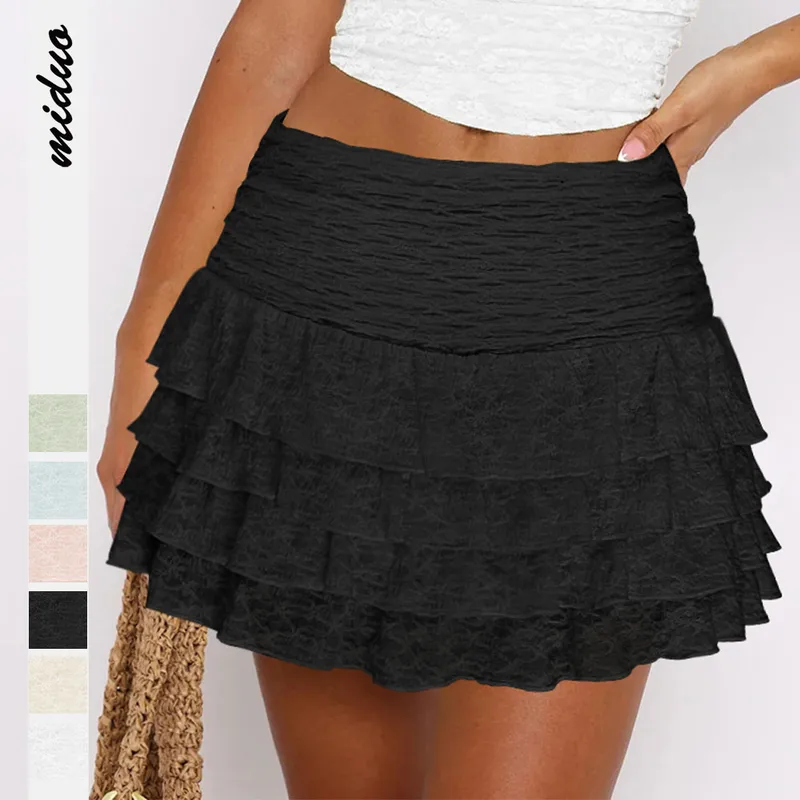 Spring/Summer   Women's Solid Color Fashion All-match Cake Skirt Lace Pleated Skirt